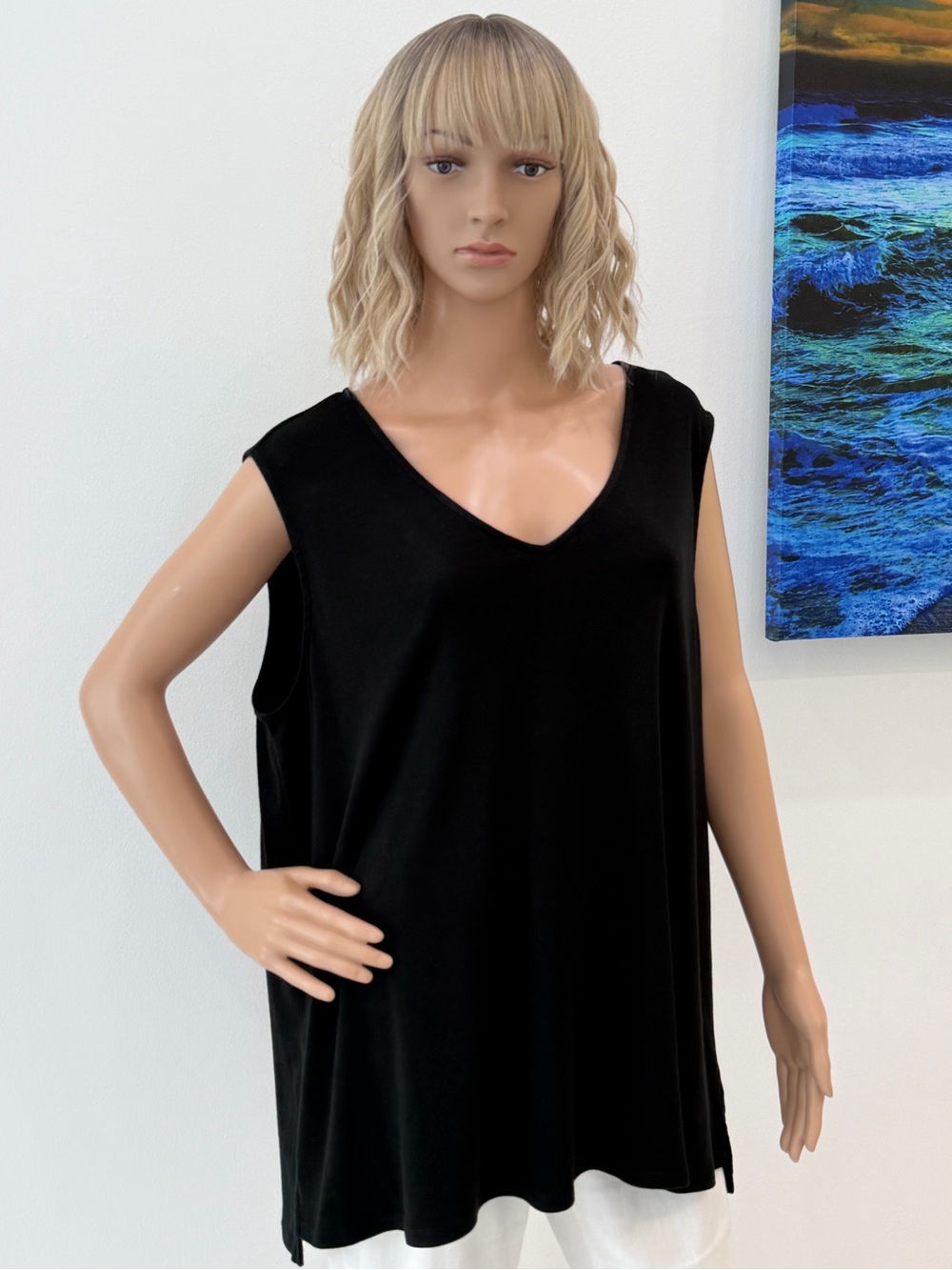 Pretty and Comfy J. Jill Black Pima Cotton Tunic Tank Top, Relaxed Fit, Size 2X